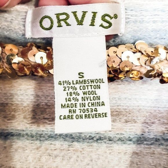 Orvis Lambs Wool Button Front Sweater Cardigan Size Small Elbow Patches NWOT - Picture 3 of 5